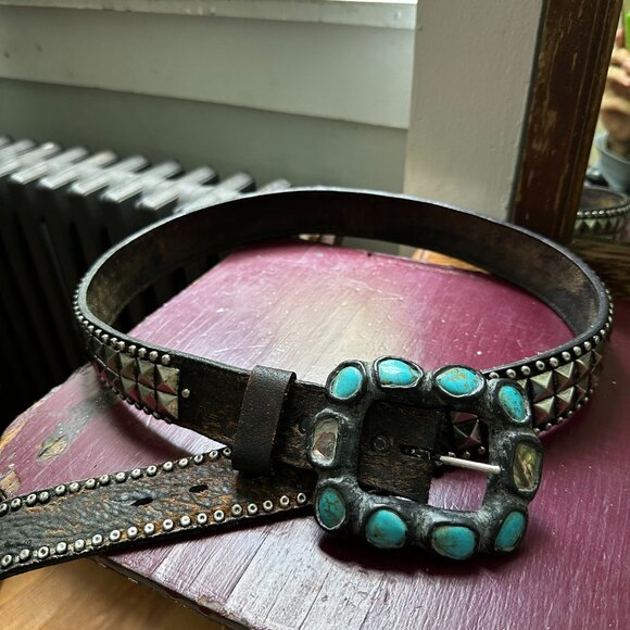 Turquoise & Mother of Pearl Hand-made Resin Belt - Picture 6 of 8